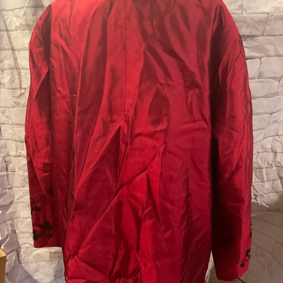 “SILKLAND WOMAN” SILKY RED FLORAL BEADED LONG BLOUSE. - Picture 5 of 12